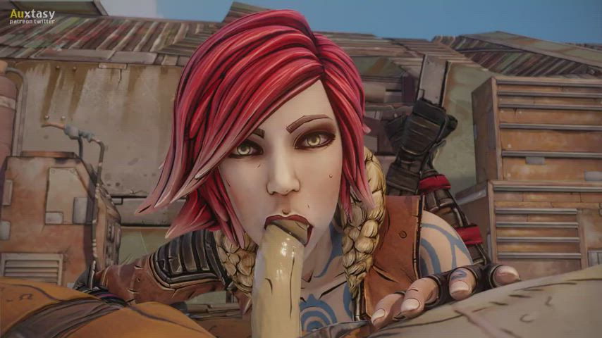 3d animation blowjob redhead short hair tattoo gif