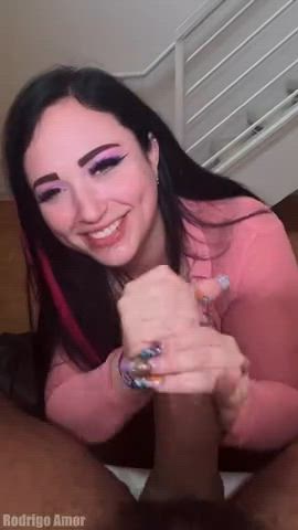 blowjob cumshot facial handjob interracial pov pawg gif