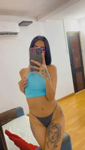 Glasses Latina Lingerie Mirror Short Hair Skinny Tattoo Teen gif