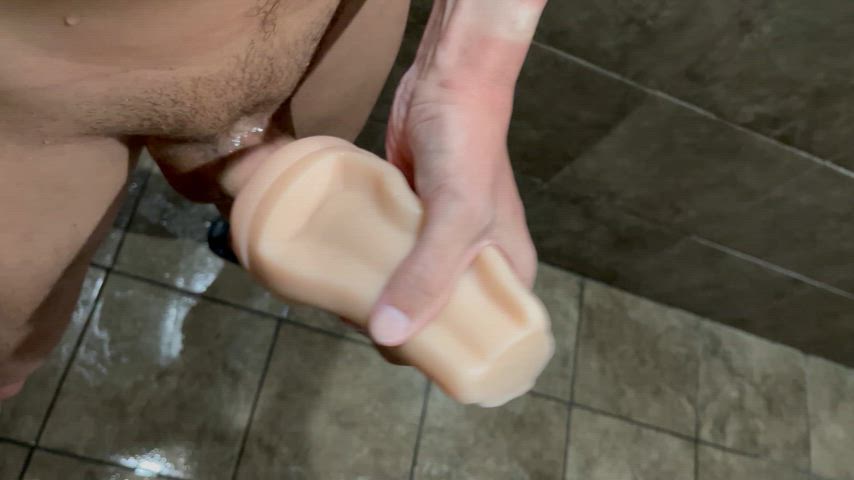 After pissing in my fktoy and all over myself and the locker room, this was my third