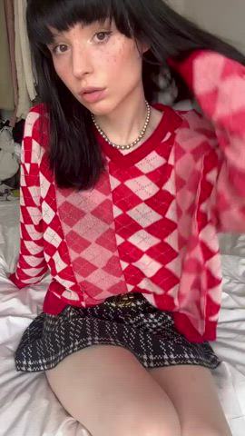 brunette clothed cute flashing skirt trans gif