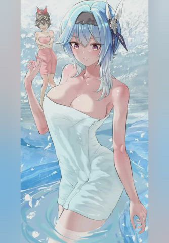 anime art cleavage compilation hentai non-nude towel wet gif
