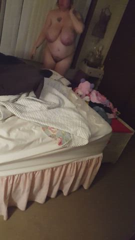Amateur BBW Big Tits Saggy Tits Tattoo Wife gif