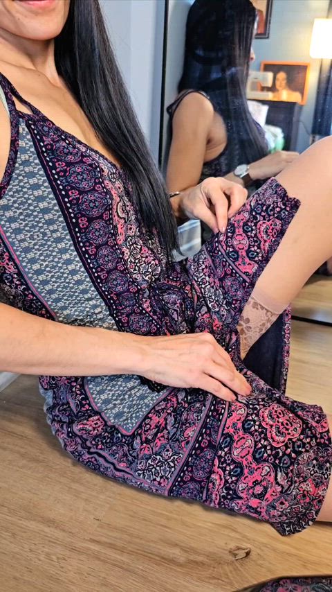 brunette dress fansly lingerie long hair masturbating petite tease gif