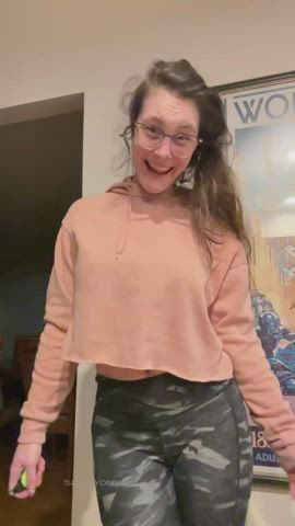 bra clothed cute glasses teasing gif