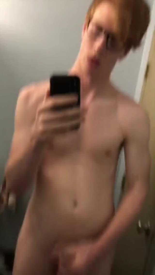 Ginger lad with huge balls hoses down his mirror with jizz