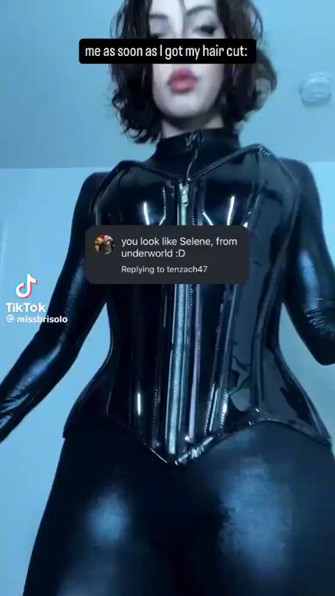 brunette corset latex pale pawg short hair tiktok gif
