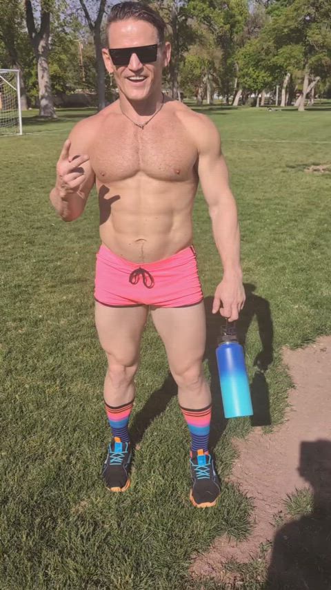 Just hangin out in my shorts. It's too hot to wear a shirt!
