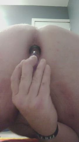 amateur anal play ass spread asshole bending over dildo glass toy solo gif
