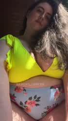 BBW Big Tits Bikini Boobs Brunette Chubby OnlyFans Pale Smile Swimsuit gif