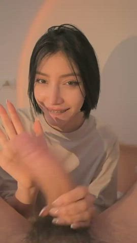 asmr bwc brunette cockslap handjob slapping teen gif