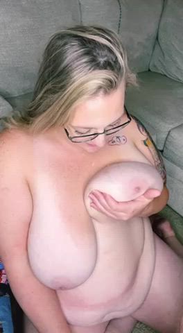 bbw chubby cum in mouth cum on tits huge tits milf gif