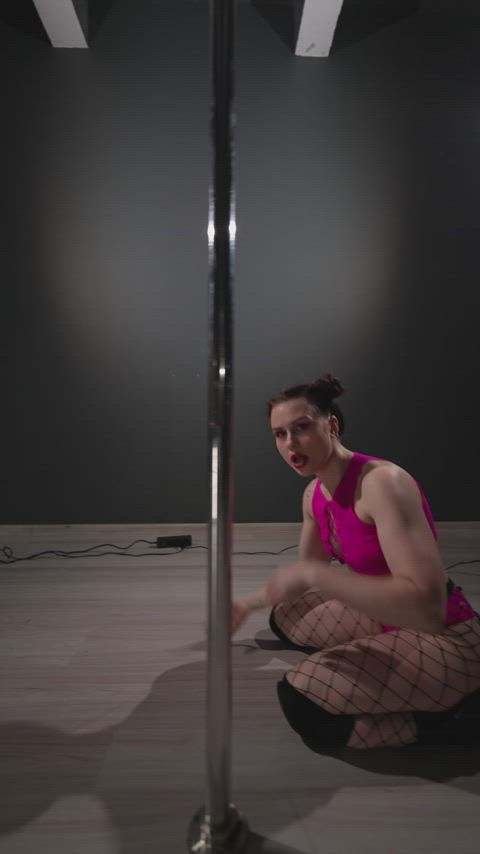 boobs brunette dance dancer nsfw pole dance solo strip stripper striptease gif