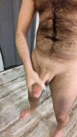 Playing with my thick morning wood, woke up horny as fuck
