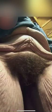 I’m Back. Showing bush and tits in the basement