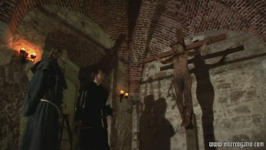Nailed to the cross and whipped, she couldn't hold it any longer. Leaked just like