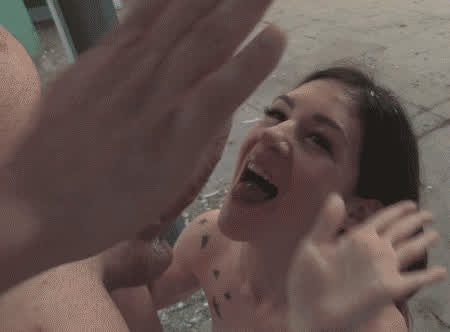 blowjob brunette public gif