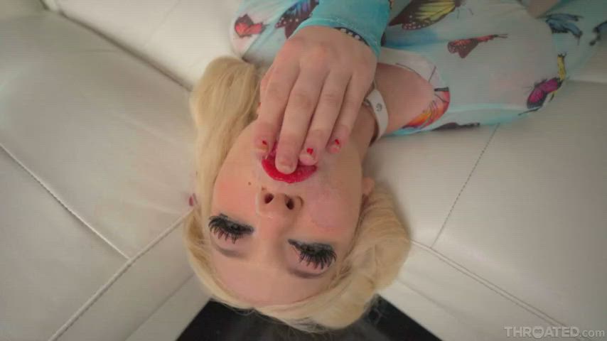 blonde blowjob cum cumshot face fuck facial rough sloppy spit gif