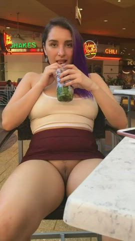 shaved pussy solo upskirt gif