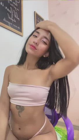 Boobs Glasses Latina Long Hair Skinny Small Tits Tattoo Teen Tits gif