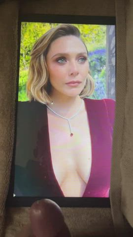 Celebrity Cleavage Cum Cumshot Elizabeth Olsen Tribute gif