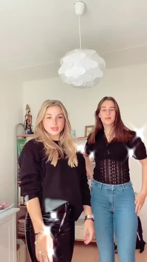 Teen showing off in super tight leather/latex pants