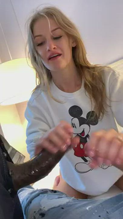 Blonde Blowjob Threesome gif