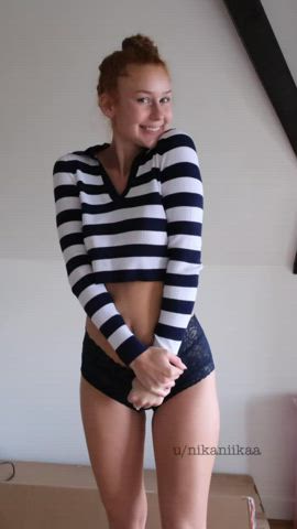 Barely Legal Innocent Long Hair Natural Petite Redhead Skinny Teen Undressing gif