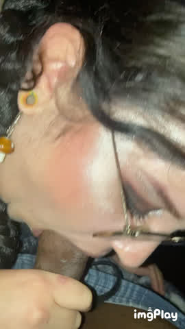 bbc bbw blowjob brunette chubby deepthroat glasses sucking white girl gif