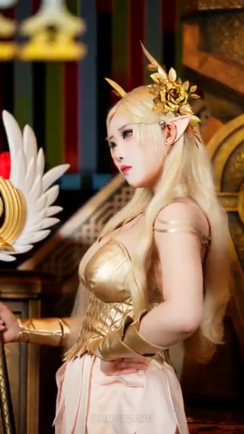 asian blonde cosplay cute elf gif
