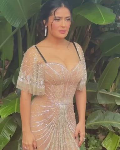 ass brunette celebrity cleavage fake tits huge tits salma hayek gif