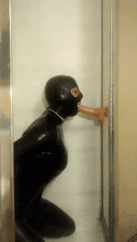 Deepthroat Dildo Latex Sissy gif