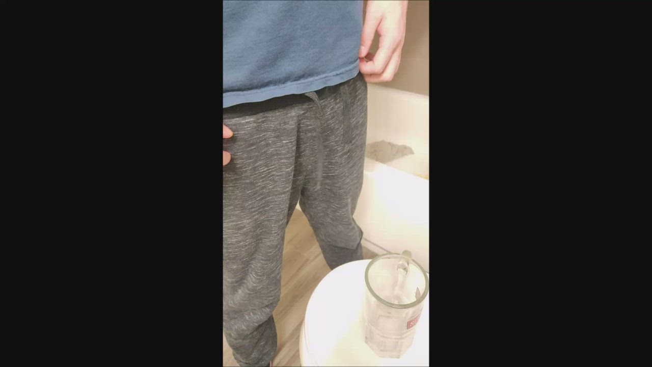 Pissing with a semi turns into a full hardon