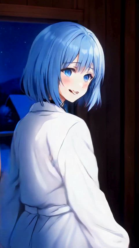 hentai lingerie blue hair gif