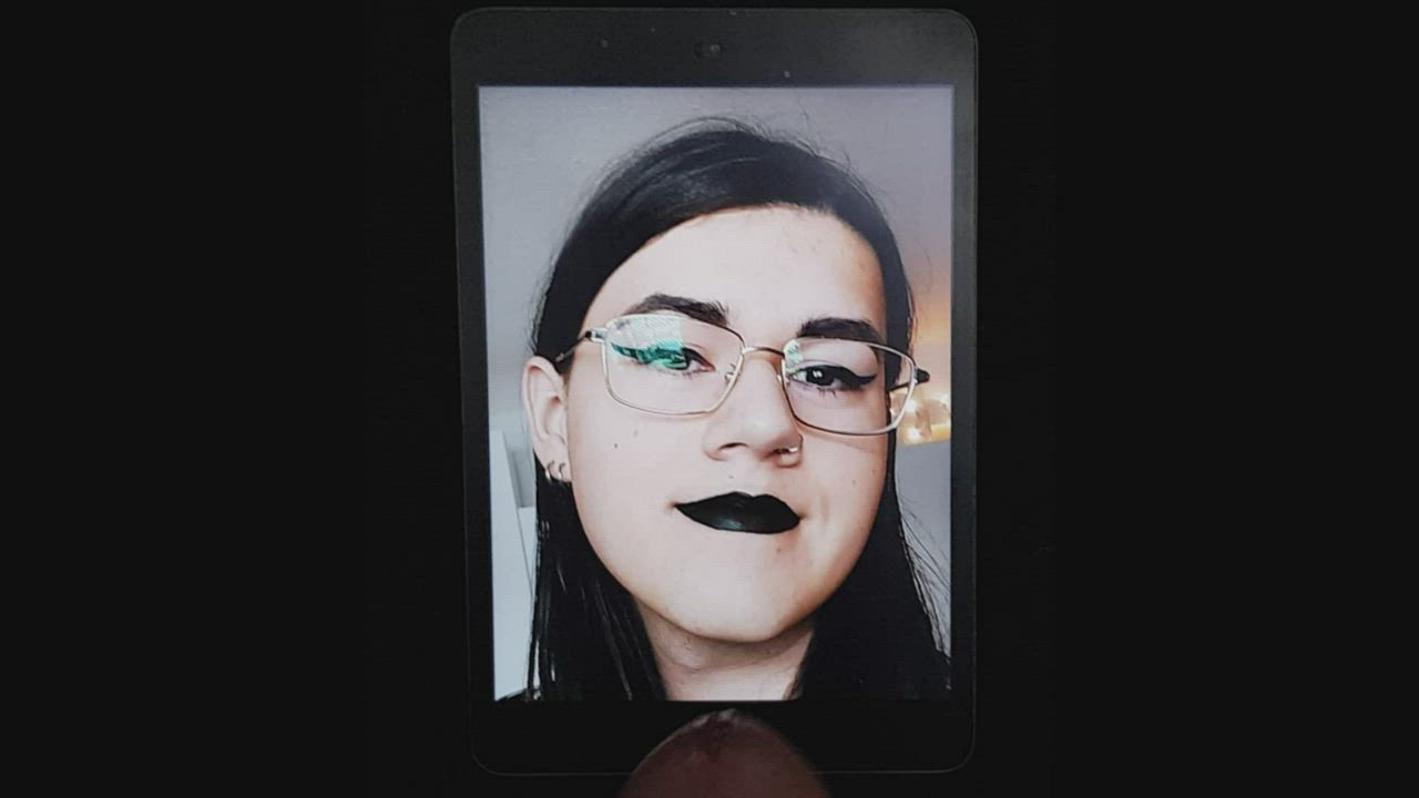 cumshot ejaculation femboy glasses goth jerk off lipstick trans tribute gif