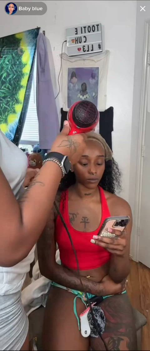 Downblouse Nipple from the hairdresser GIF