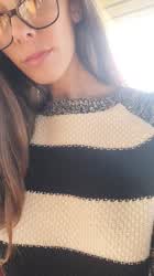 Boobs Brunette Flashing Glasses Long Hair gif