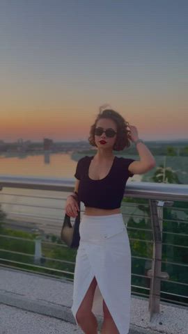 Huge Tits Legs Skirt gif