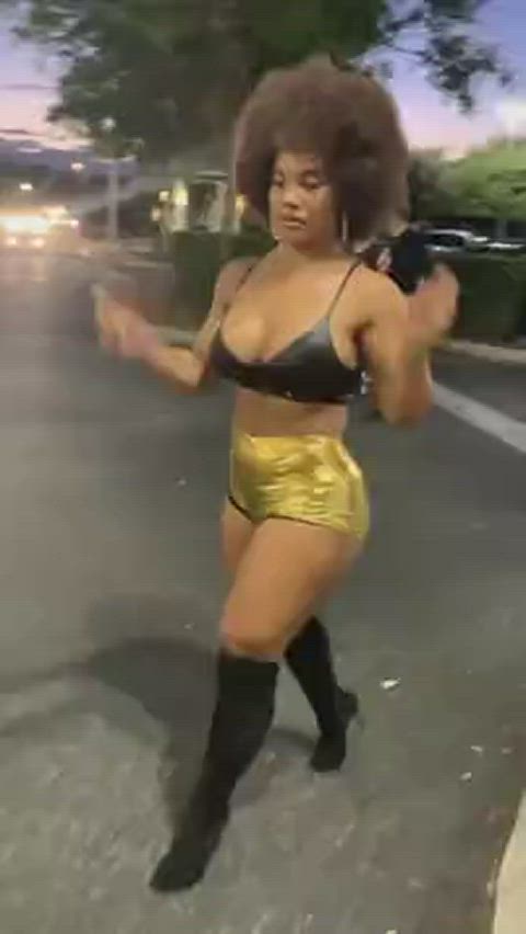 Ebony Ass in Shorts and High Heels