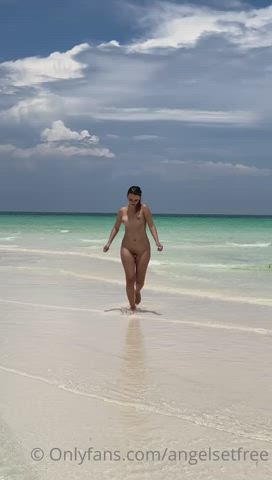 amateur beach brunette nude slow motion gif