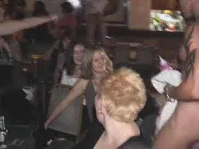 Naughty blonde sucks Iceman and another stripper in a row in front of everyone