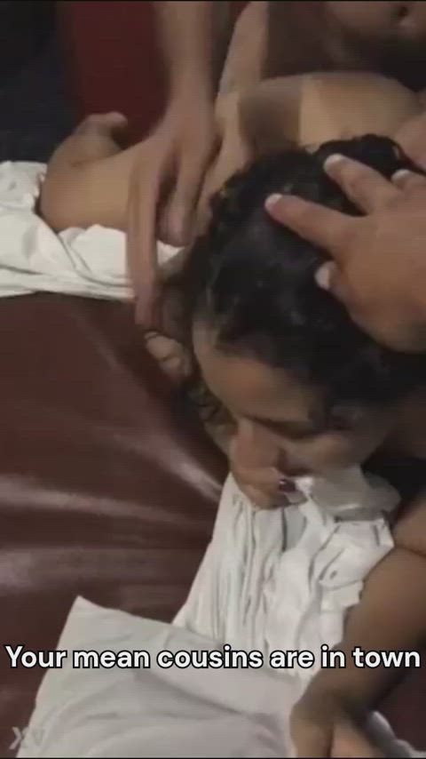 caption cousin doggystyle housewife natural tits threesome wife sissycaption gif