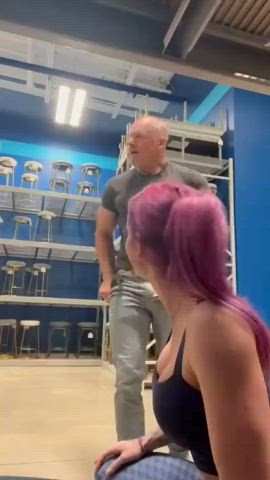 amateur big dick big tits clothed grocery store public purple bitch tank top gif