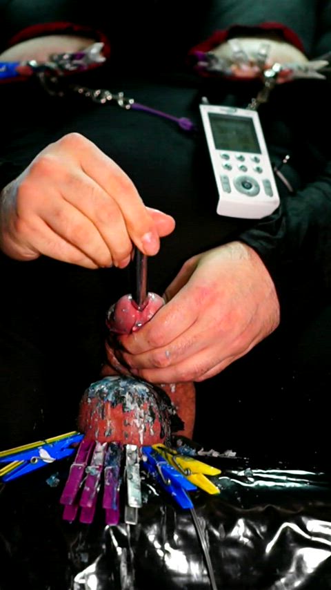 deep urethra sounding, wax play and cumming --- I love how the cum is stifled after
