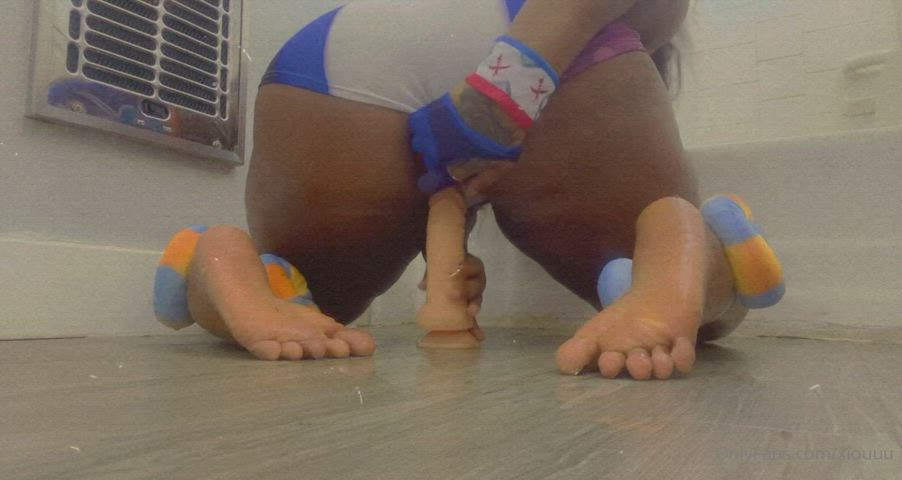 Big Ass Cosplay Dildo Ebony Riding Thick gif