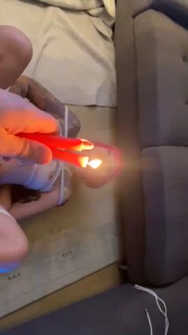 Tied to a stool and tortured with hot wax