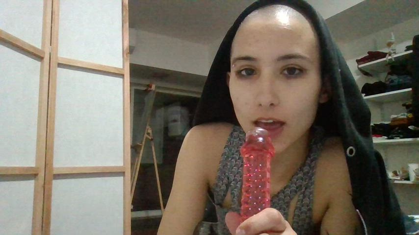 Alt Brown Eyes Clothed Dildo Emo Goth Licking Tease Toy gif