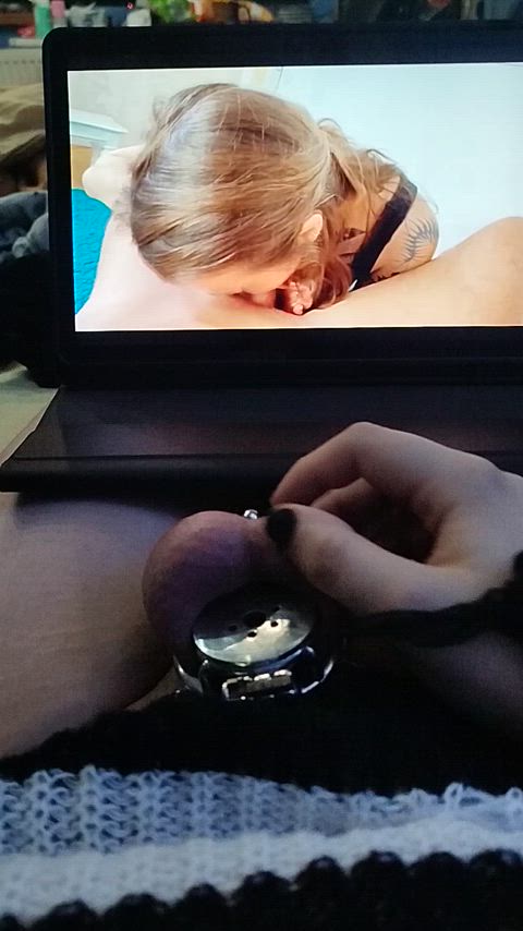 ballbusting cbt chastity femboy gooning sissy trans microchastity gif