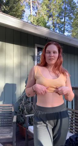 neighbor outdoor perky tits titty drop underboob gif