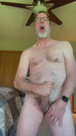 Daddy shots a thick white load of his seed
